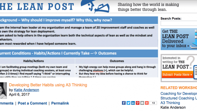 Lean Post Katie Anderson A3 Thinking Coaching for Better Habits